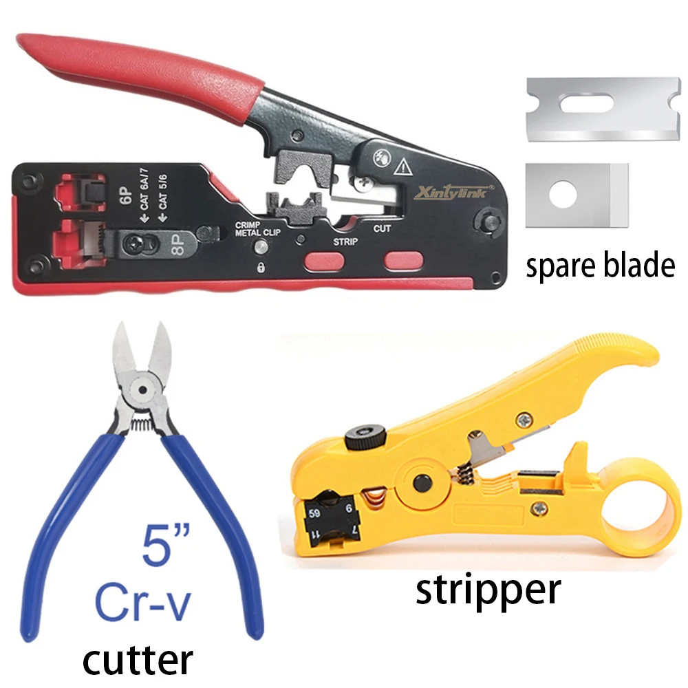 rj45 pliers crimper rg45 cat5 cat6 cat7 CAT8 pass through network crimping tool ethernet cable Stripper networking clamp clip