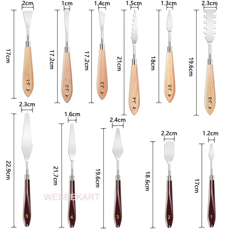 11Pcs Painting Knives Set Stainless Steel Paint Spatula Palette Knife for Color Mixing Scraper for Oil Canvas Acrylic Painting