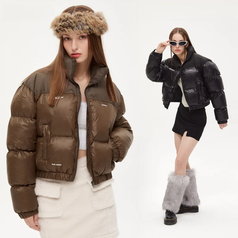 

SYEPA Winter American Retro Short Puffer Jacket Stand Collar Cotton Coat for Women Niche Trendy Outerwear