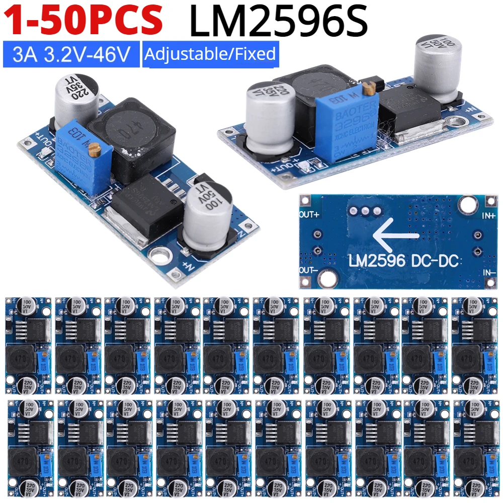 50-1pc LM2596S DC-DC Buck Converter Voltage Regulator 3A 3.2V-46V Buck Converter Adjustable Output Step-down Power Supply Module