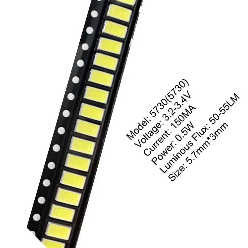 100pcs 5630/5730-CW/WW 0.5W-150Ma 50-55lm 6500K White SMD 5730 5630 LED 5730 Diode(3.2~3.4V) Light Strip