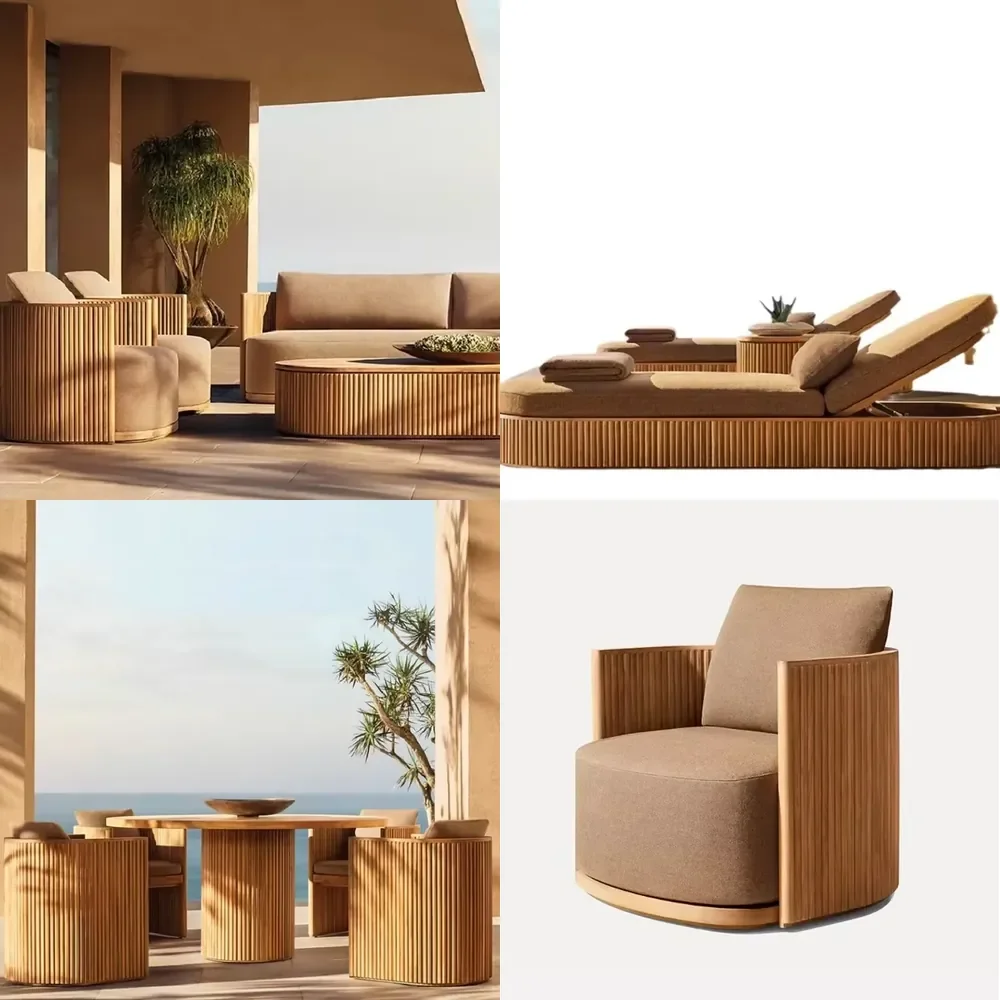 2026 Modern Simple Courtyard Villa Garden Outdoor Waterproof Sunscreen Anticorrosive Durable Teak Sofa for Outdoor Furniture