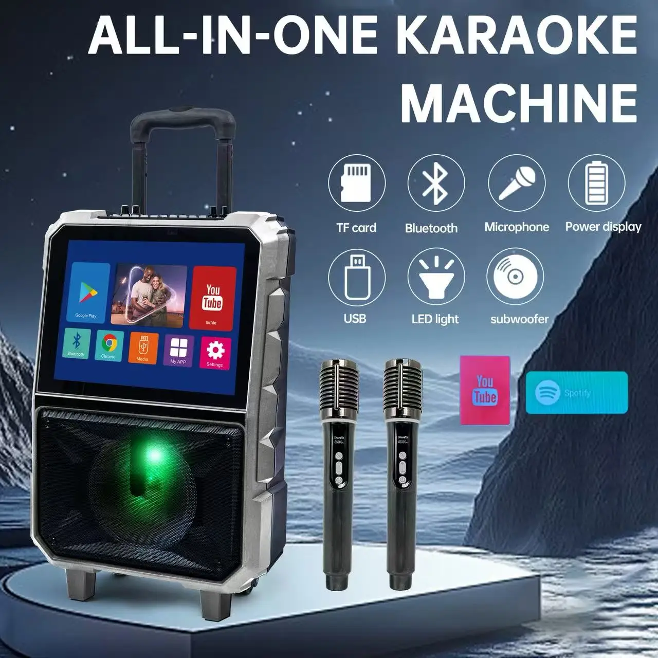 

Портативная караоке-колонка 2110 мощностью 40 Вт с 14,1-дюймовым экраном и ручкой для домашней системы KTV и использования на открытом воздухе, с цветной RGB-подсветкой