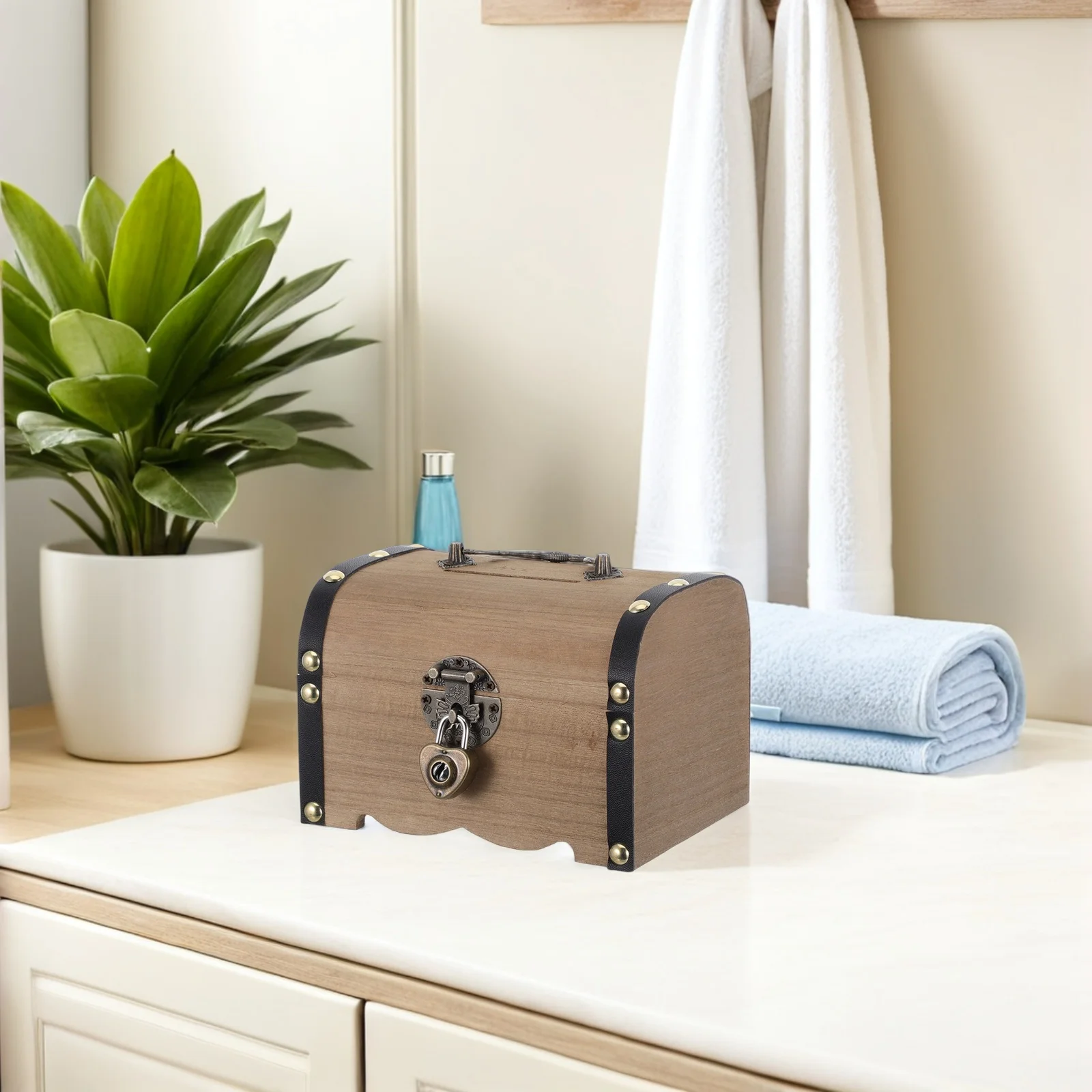 

1Set Vintage Wood Piggy Bank Retro Treasure Chest Rustic Small Wooden Storage Box Decorative Coin Bank Money Saver Storage