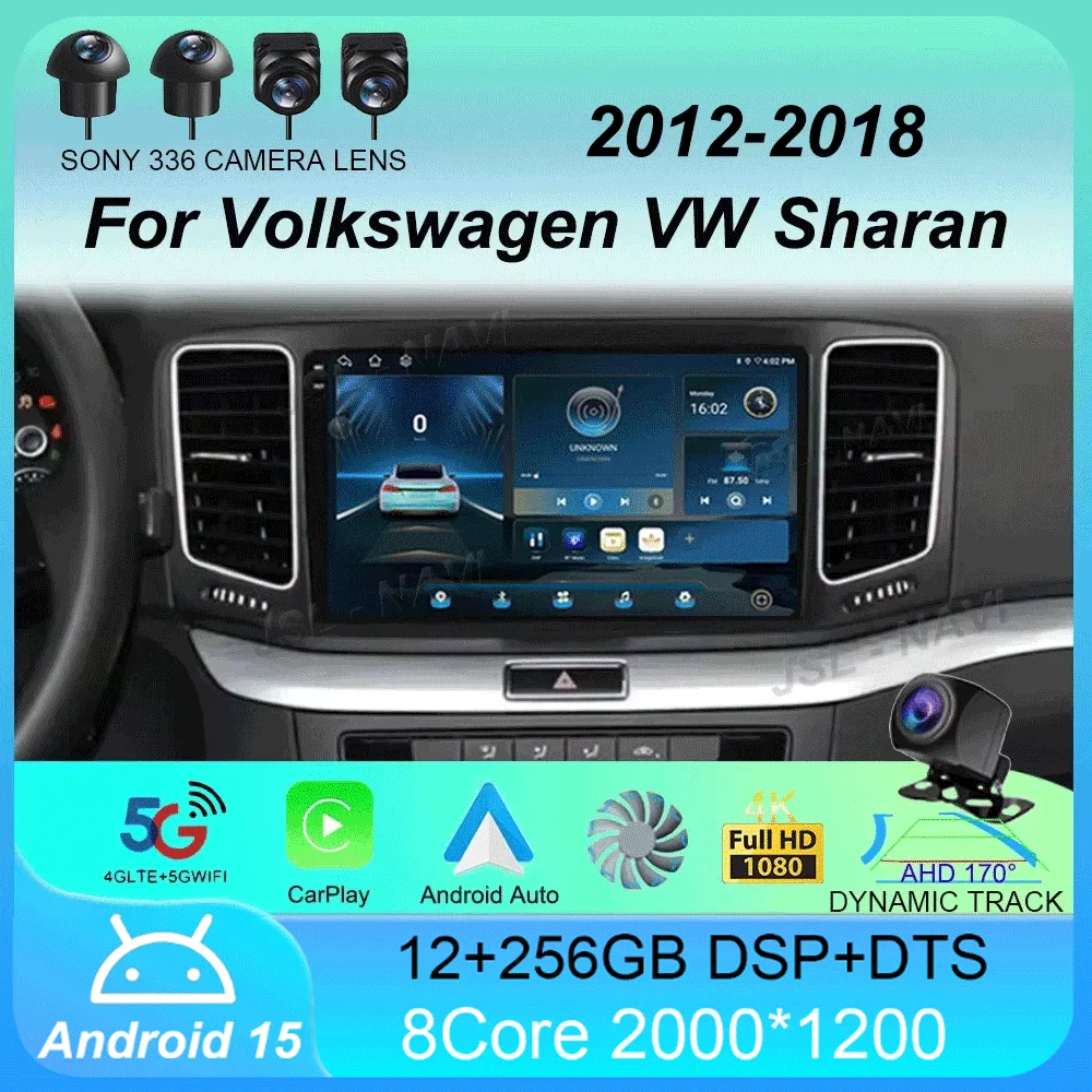 

Car Radio Android 15 Carplay For Volkswagen VW Sharan 2012 - 2018 Navigation GPS Multimedia Player WiFi+4G BT stereo 360 Camera