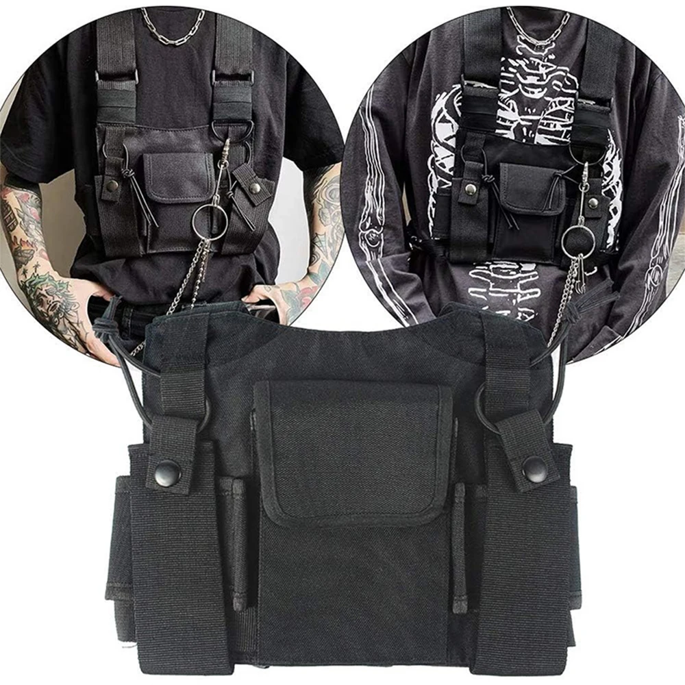 Multi-Pocket Chest Rig Bag Radio Chest Bag Tactics Vest Chest Bag with Front Pouches and Zipper Bag for Universal Walkie Talkies