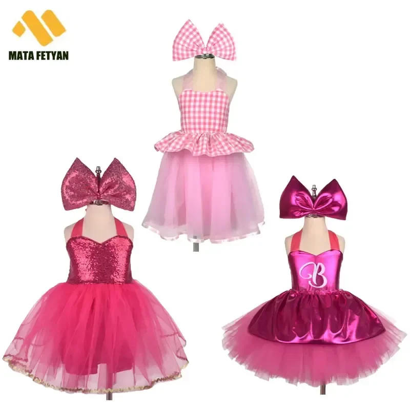 Barbie cosplay costume for girl lace tutu dress Christmas kid sling up party tusic bow headband 2pc set child frock clothes