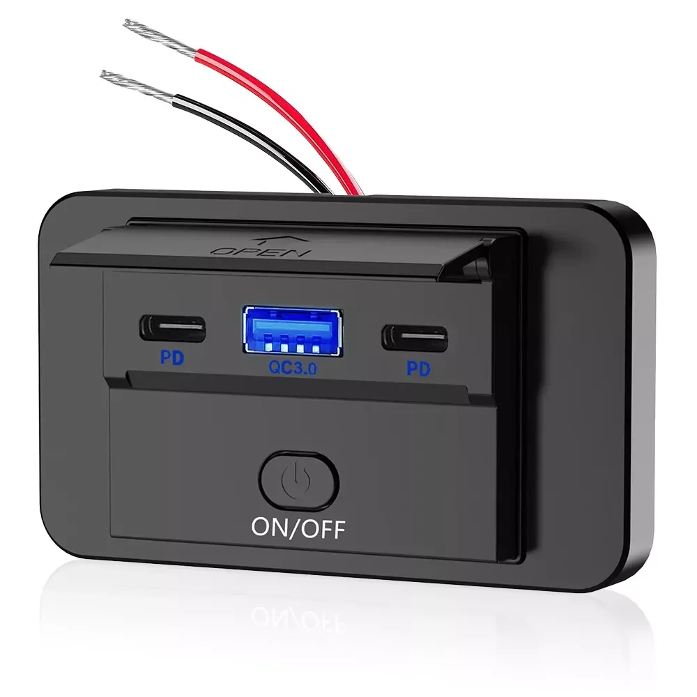 

12-24 В PD Type C USB-порты Быстрое зарядное устройство QC3.0 + PD3.0 с переключателем USB-панель питания для быстрой зарядки для мотоцикла, автомобиля, грузовика, квадроцикла