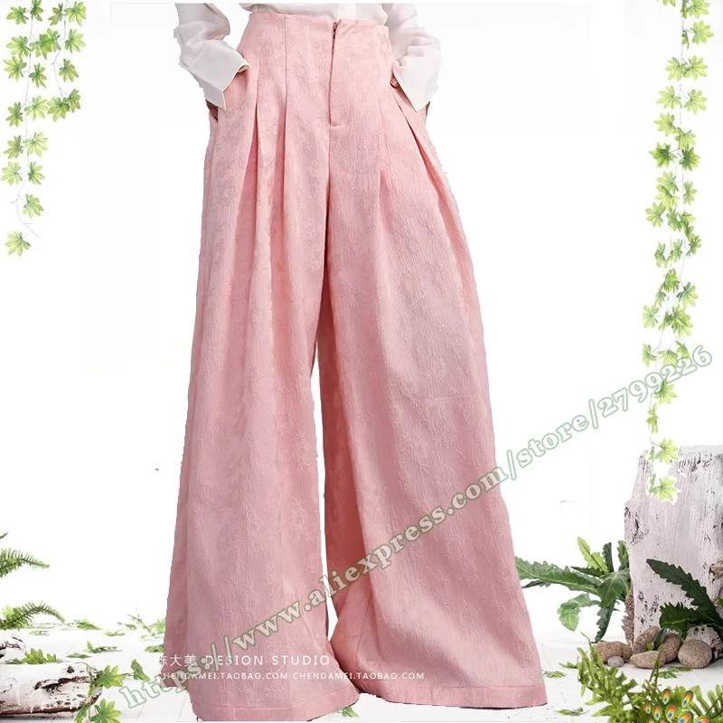 

Wide pants Pink Jacquard Pleated Women's Wide Leg Pants High waist 2024 Korean Fashion floor pants for Womens