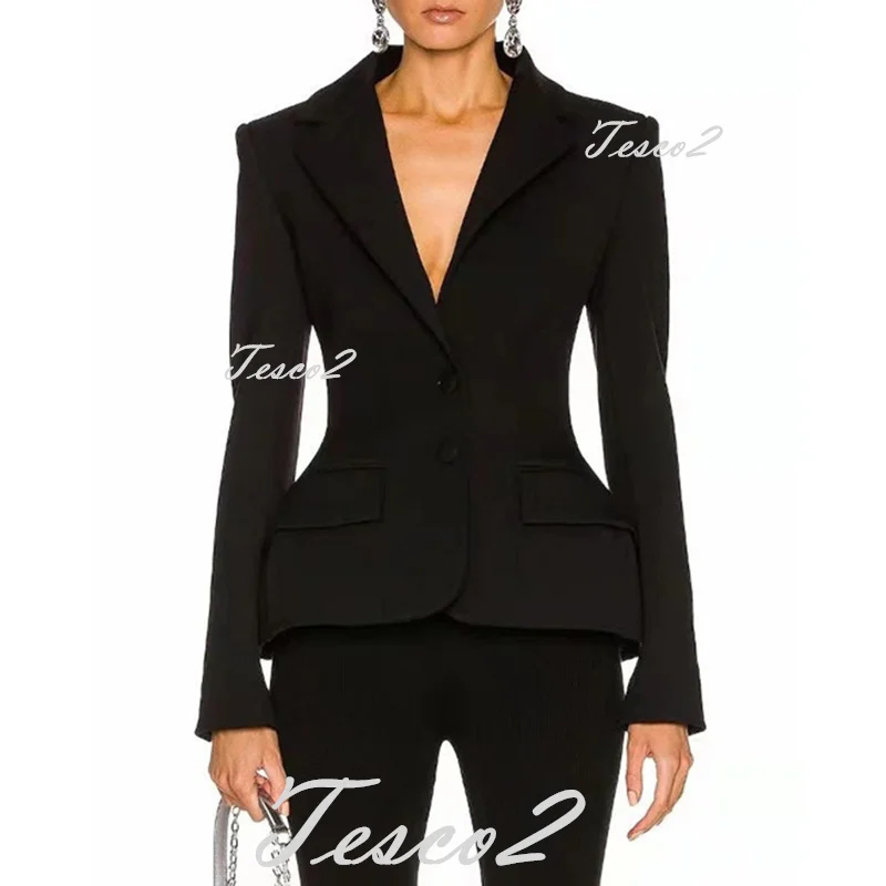 Tesco New Fashion Backless Lace Design Suit Blazer For Women Evening Wear Black Slim Fit Jacket With Bow For Prom Party