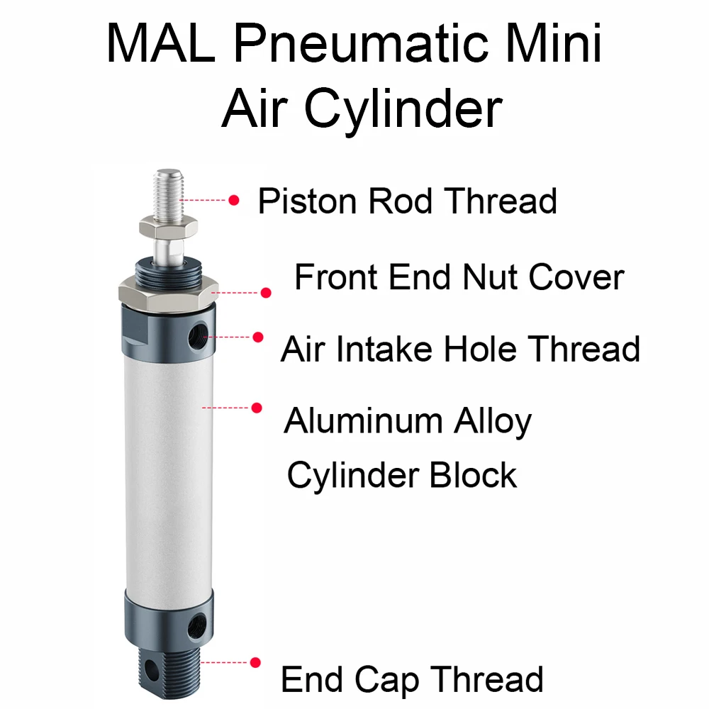 MAL Series Mini Pneumatic Cylinder 32mm Bore 75/100/125/150/175/200/250/300mm Stroke Double Acting Aluminum Alloy Air Cylinder