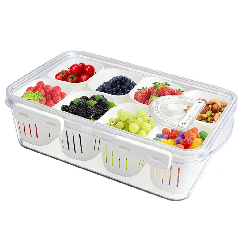 

Divided Food Serving Tray With Lids Stackable Snackle Box With Dividers Fruit&Veggie Storage Container For Fridge