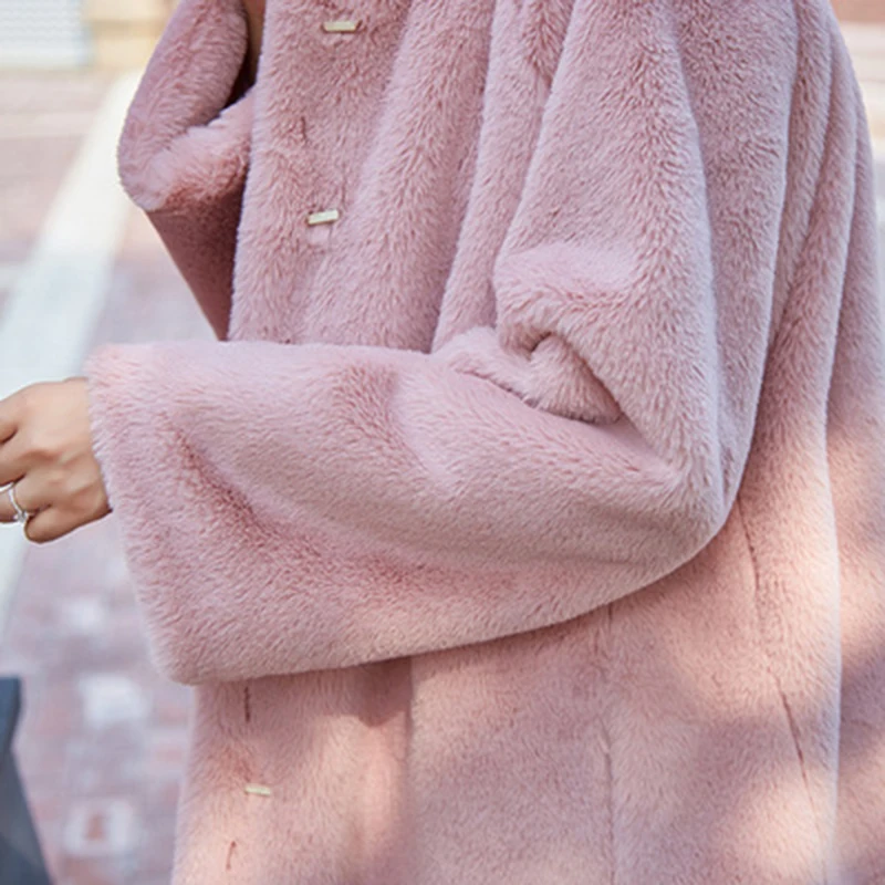 Largos abrigos de piel sintética con capucha, chaqueta peluda de imitación de visón, Chaquetas sueltas gruesas y cálidas, ropa de abrigo de moda Coreana de alta calidad, Invierno