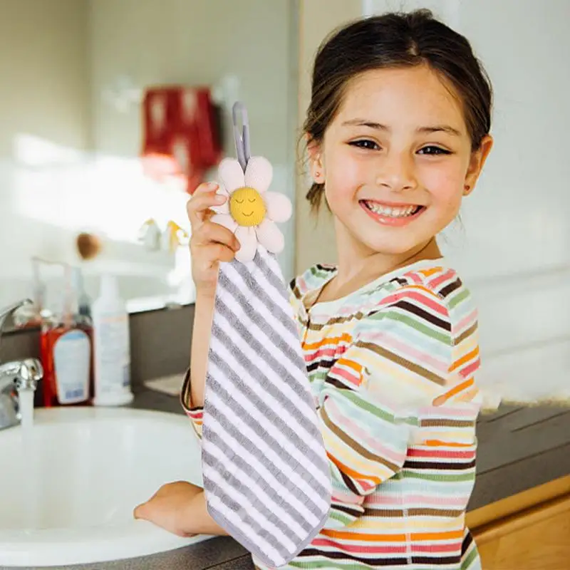 Hand Towel With Loop Flower Super Soft Hand Dry Towels Highly Absorbent Dish Cloth Plush Towel For Kitchen Bathroom