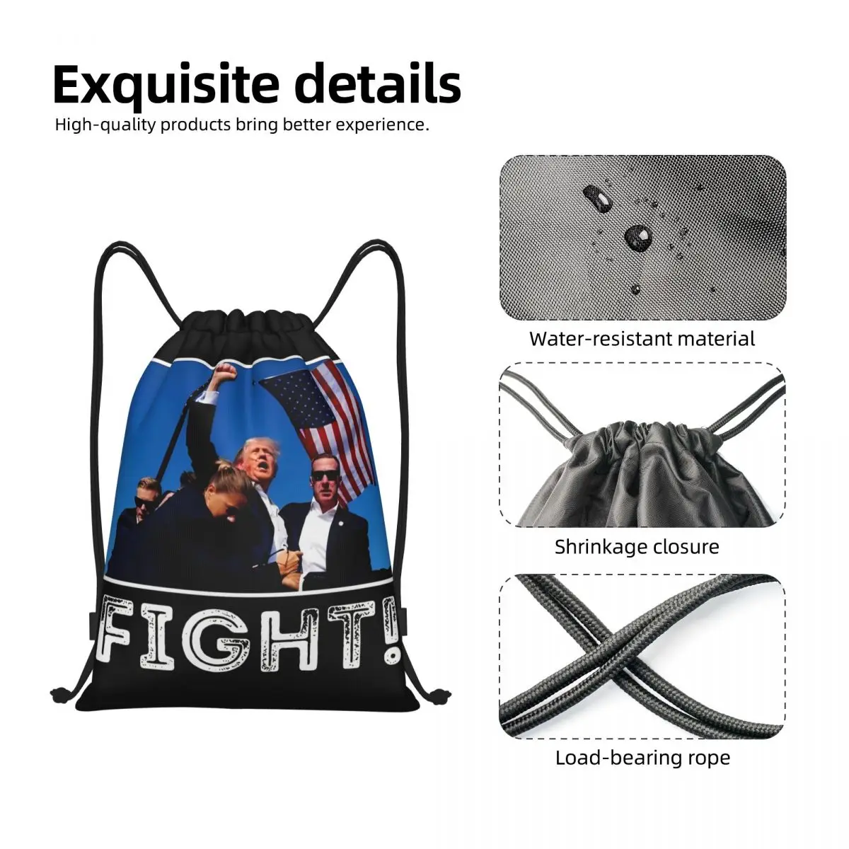 Presidente Trump Fight Backpack, Drawstring Basketball Bags, Gym Bag, suporte resistente à água, String Sackpack para Yoga, 2024