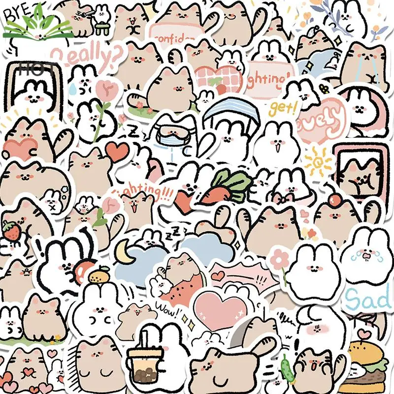 60st Kawaii Kat Konijn Sticker Schattige Dieren Stickers Kids Speelgoed Diy Plakboek Laptop Stationaire Gitaar Koffer Auto Sticker