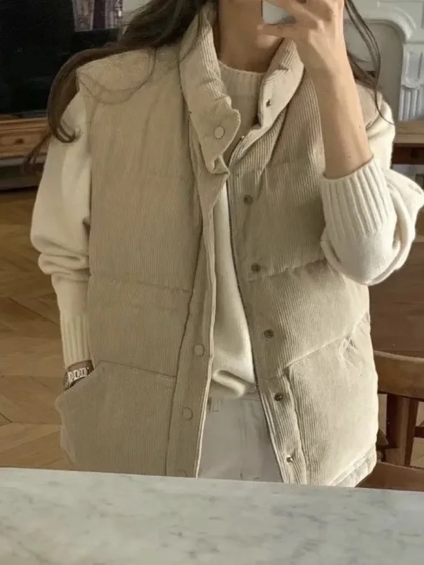 

Loose ex Du down Vest Stand Collar Svel Women's Faion Warmth Quilted Padded Jaet Autumn Outerwear