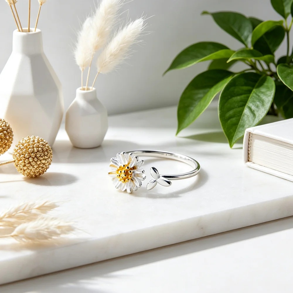 Fast Shipping Genuine 925 Sterling Silver Chrysanthemum Pattern Adjustable Rings Newest Models Flower Shape Opening Finger Rings