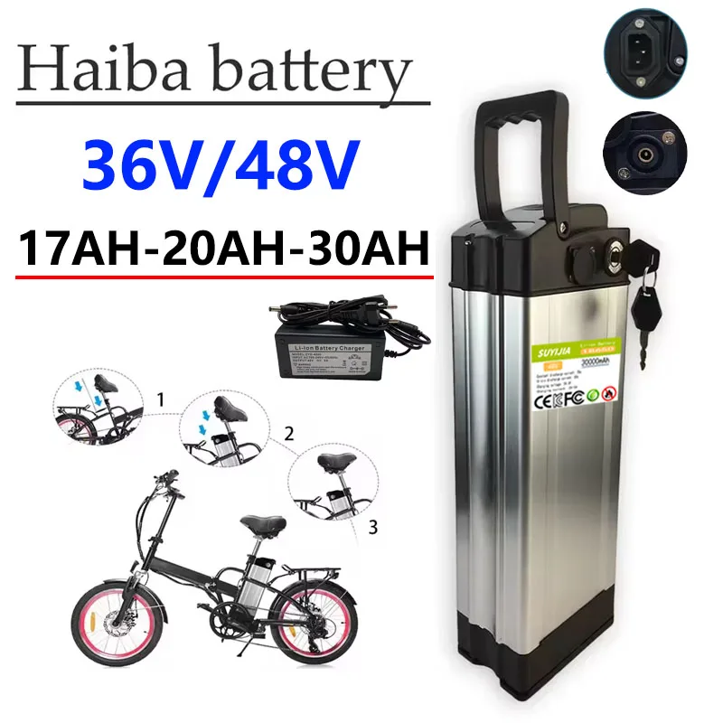 Batterie Li-ion HaiBa36V 48V pour vélo haute capacité, 17Ah/20Ah/30Ah pour Shengmilo MX20 Portable