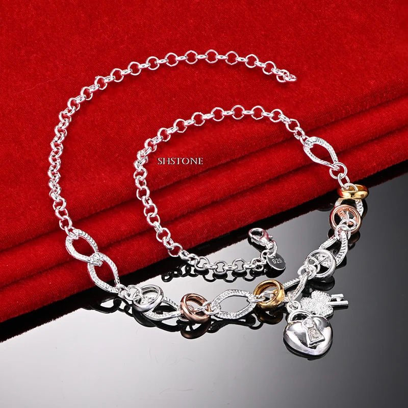 Versatile 925 Sterling Silver Necklace For Woman Geometry Heart Lock Key Chain Lady Party Birthday Gift Wedding Fashion Jewelry