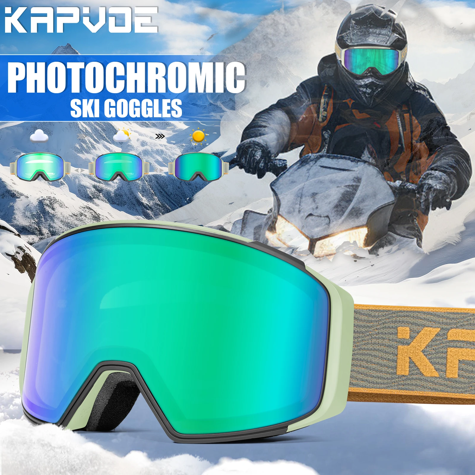 Kapvoe New Red Photochromic Men Winter Ski Goggles Color Snowmobile Anti-Fog Snowboard Goggles Women Outdoor Ski Equipment UV400