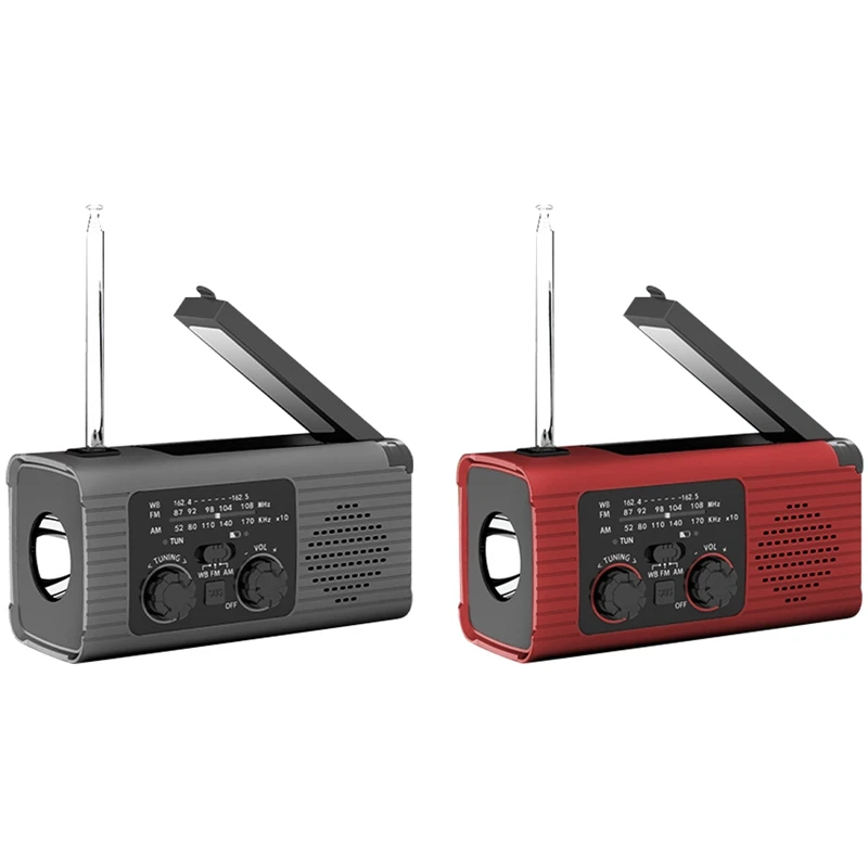 Emergency Weather Radio, 2000Mah Weather Alert Radio Solar Charging, Hand Crank & USB Charged, AM/FM Radio