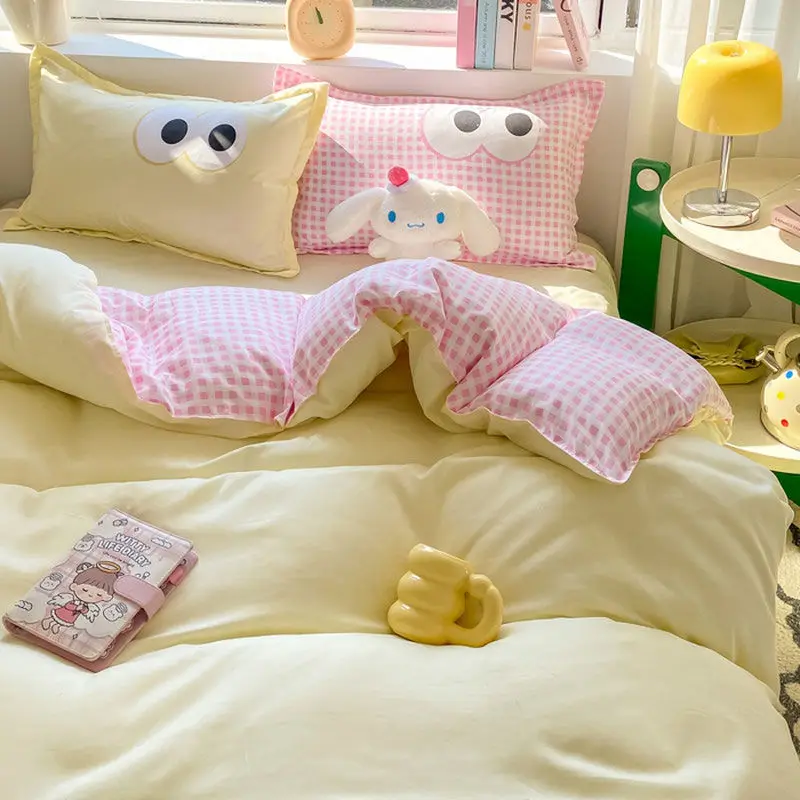 2024 New Big Eyes Bedding Set Boys Girls Flower Duvet Cover No Filler Pillowcase Flat Sheet Twin Queen Size Home Bedspread