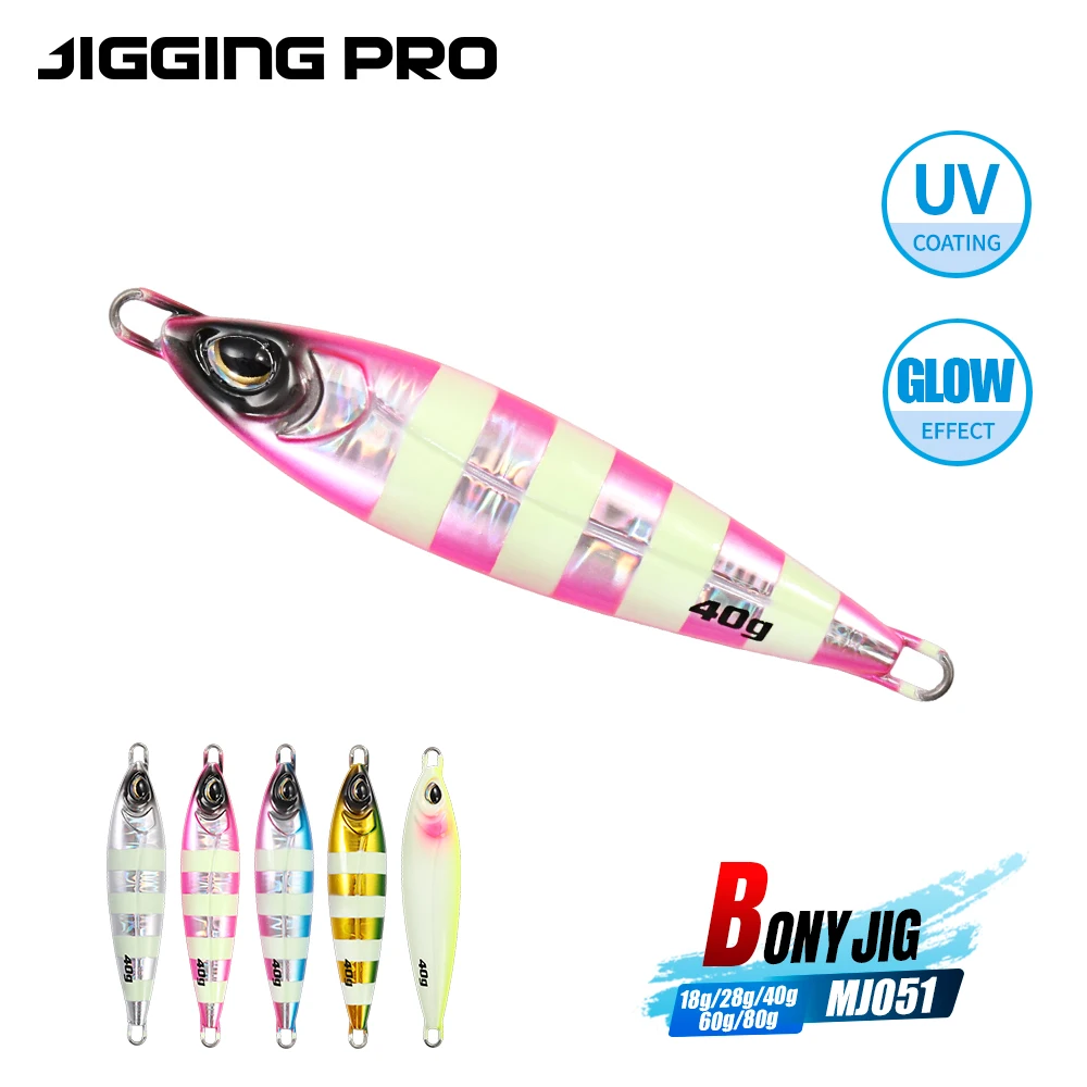 JIGGING PRO BONY Jigs Metálicos de Largo Alcance 18g 28g 40g 60g 80g Señuelo de Pesca Lenta para Agua Salada y Costa, para Lubina