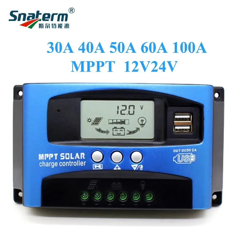 MPPT 30A 40A 50A 60A 100A Solar Charge Controller 12V/24V Solar Panel Battery Regulator Charge Controller Dual USB 5V2A Home use