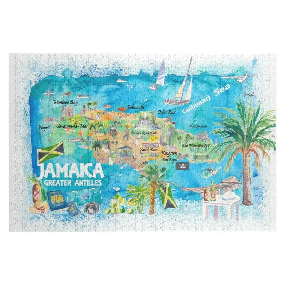 Jamaica Illustrated Travel Map with Roads and Highlights Jigsaw Puzzle Toys For Children Personalized Puzzle