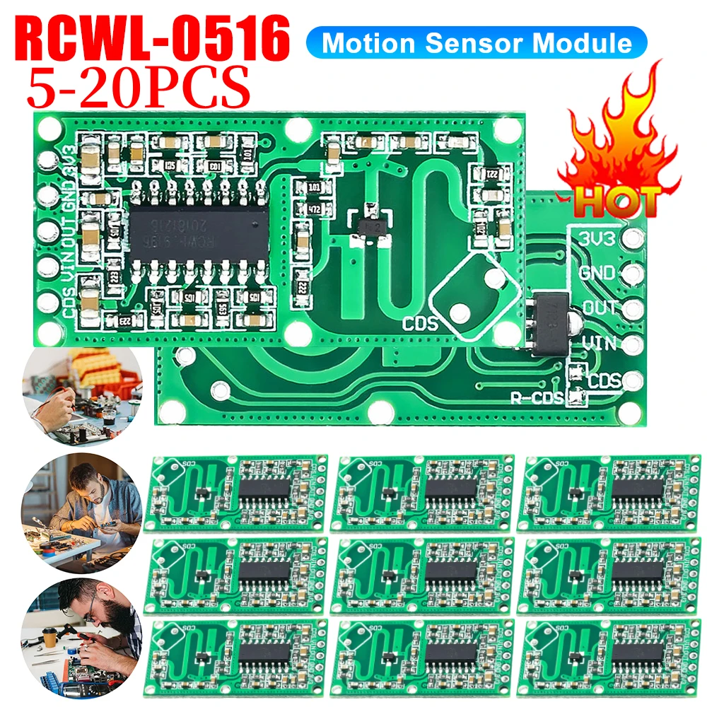 5-20pcs RCWL-0516 Micro Wave Radar Sensor Switch Board RCWL 0516 Microwave Human Body Induction Intelligent Module Output 3.3V