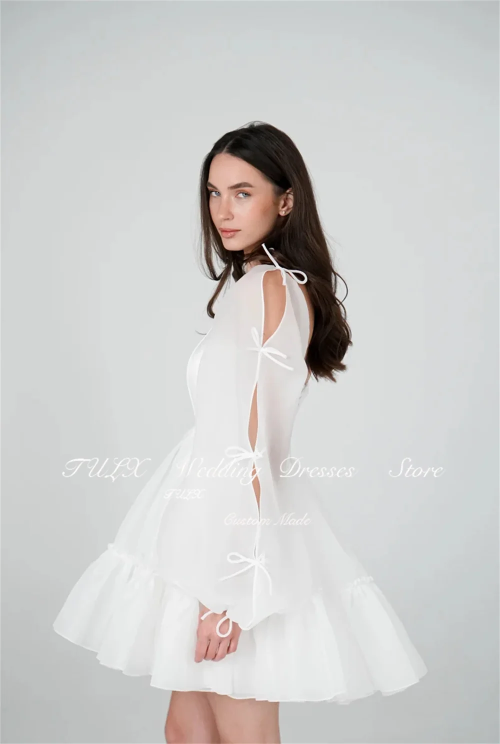 TULX Elegant White Short Cocktail Dresses Square Collar Pleated Chiffon Wedding Party Dresses Bows Prom Gowns Custom Made 2025