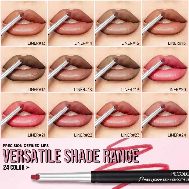 Matita per labbra eyeliner vellutata a doppio scopo Impermeabile resistente al sudore Facile da scivolare Matita per trucco nudo Strumento per trucco di lunga durata