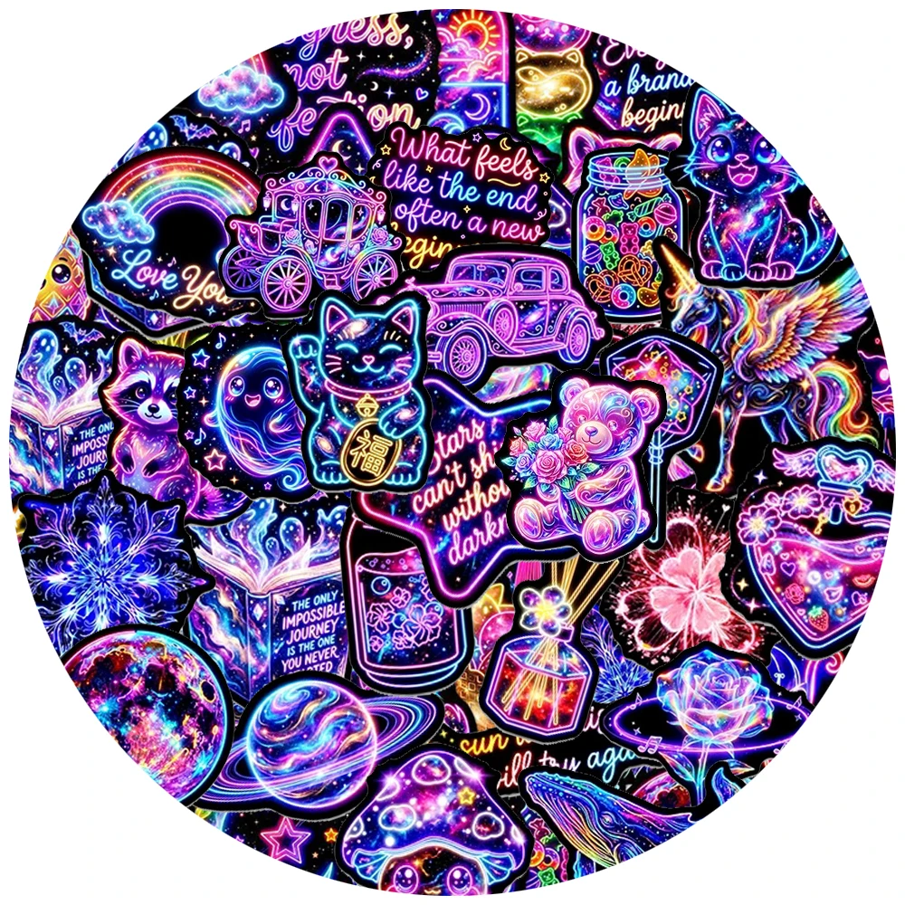 10/30/50pcs Neon Light Cool Cartoon Graffiti Stickers Aesthetic DIY Luggage Motorcycle Helmet Guitar Decoration Sticker for Gift