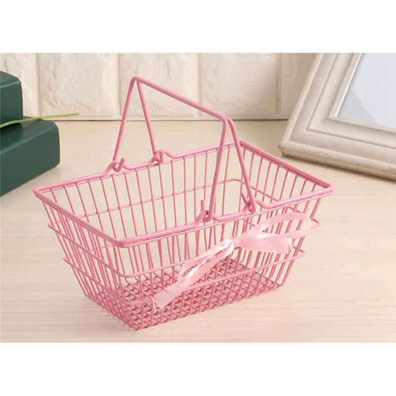 Girl Heart Pink Shopping Basket Cosmetic Storage Basket Storage Frame Photo Background Props(Medium)