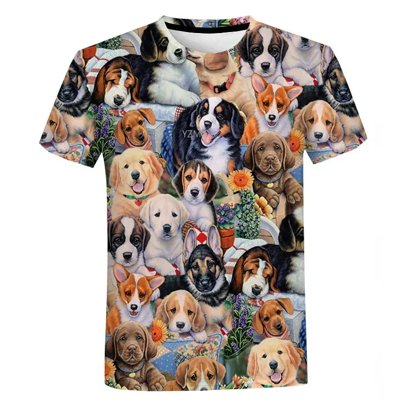 

New Funny Fashion Casual Trend Streetwear Tops Summer Animal 3D Printed Cat Dog Graphic T Shirts Interesting Round Neck Tees