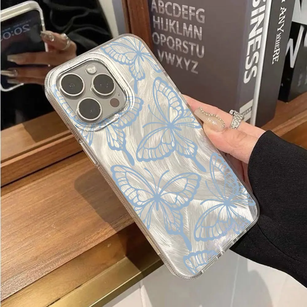 Hard PC Phone Cases For Samsung Galaxy S26 S24 S25 Plus S23 S21 S22  Ultra A36 A54 A55 A26 A56 A53 A35 Cover Line Blue Butterfly