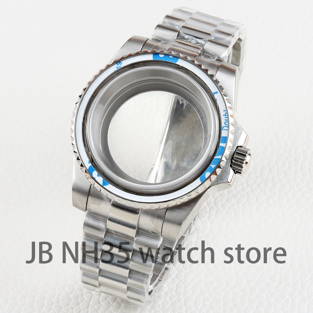 الفضة 40 مللي متر ساعة حالة 20 مللي متر حزام الفولاذ المقاوم للصدأ سوار الرئاسية ل الغواصة NH34 NH35 NH36 NH38 حركة 28.5 مللي متر الطلب