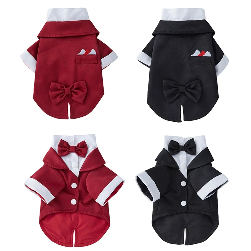 Dog Tuxedo Formal Shirt Suit Bow Tie Costume for Small Medium Dogs Cats Puppy Costume Pet Wedding Party Gentleman Clothes