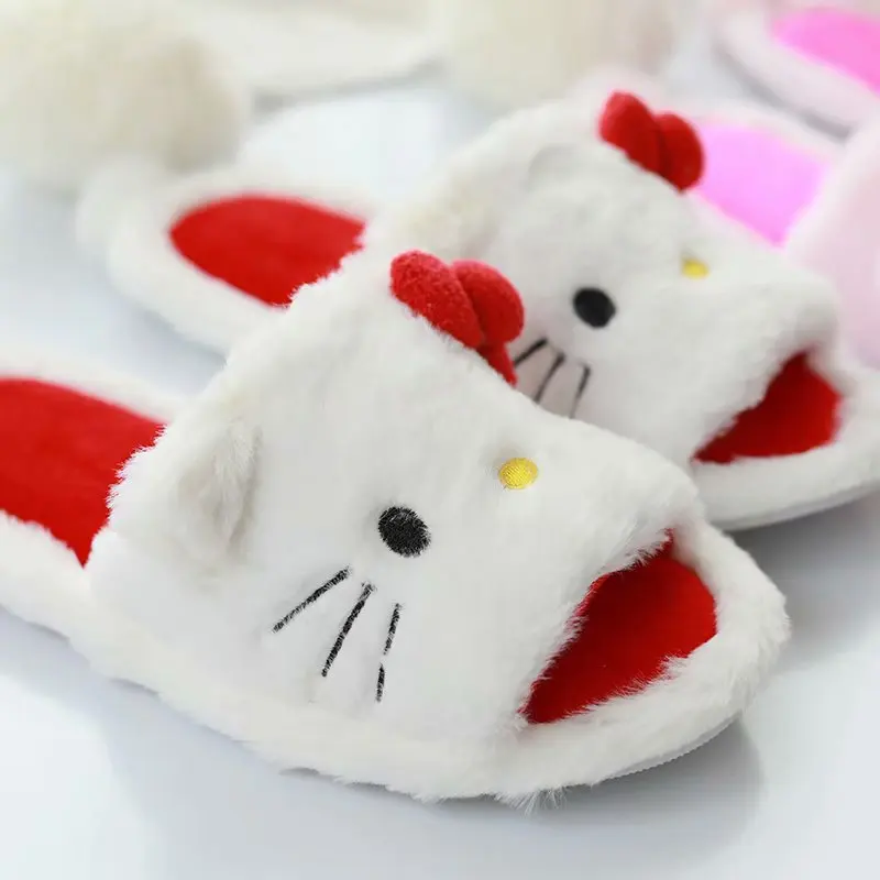 Kawaii Girl Slippers Indoor Home Shoes Ladies Flat Japanese Style Shoes Non-slip Furry Fur Women Shoes Open Toes Casual