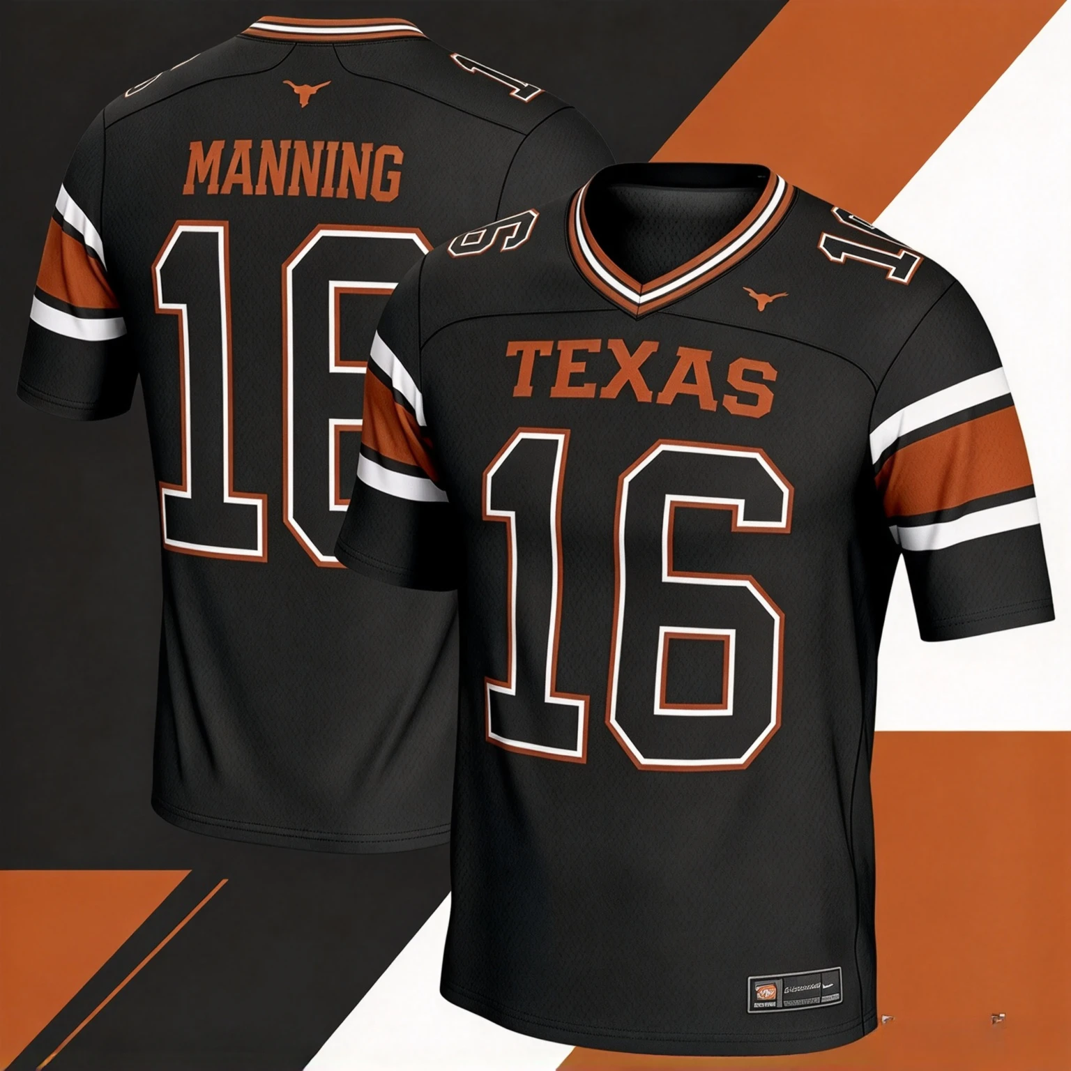 Texas Longhorns 16# Manning Unisex Rugby Jersey, 3D Print Mesh Breathable Football Jersey, 2026 Men Oversize Quick Drying Shirt