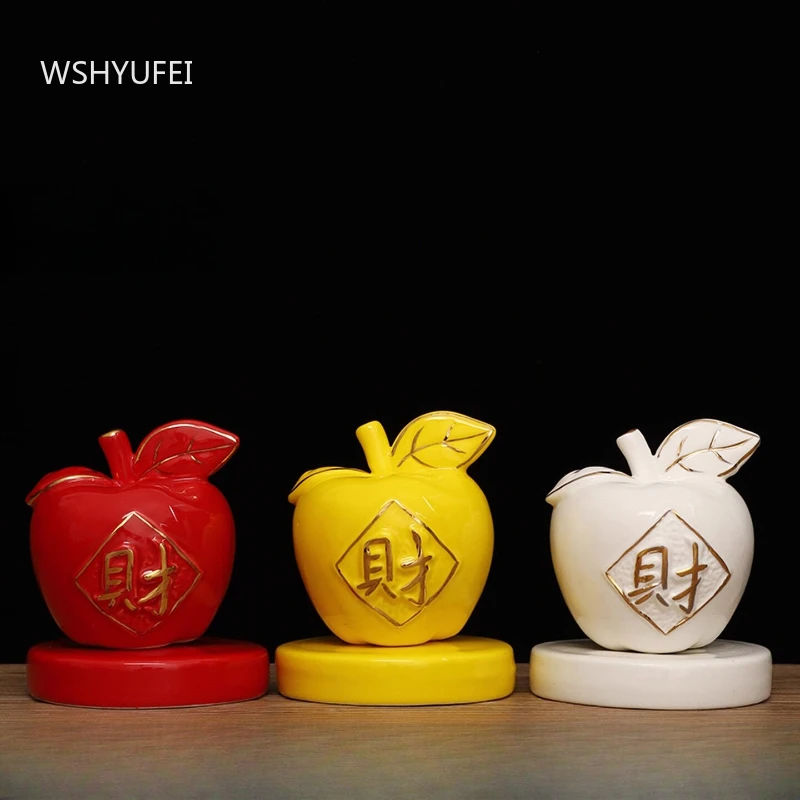 1pcs Ping An Ruyi Ceramic Apple Ornament Car Office Living Room Decoration Modern Style Home Decor Handicraft Gift