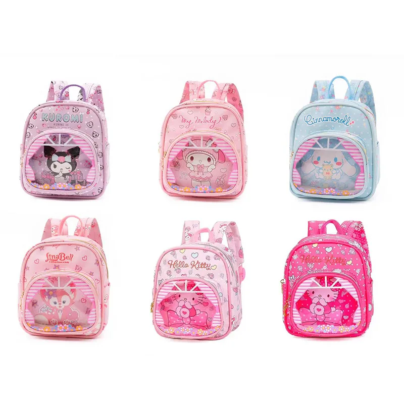 

Sanrios Kawaii Hello Kittys Cinnamoroll Kuromi My Melody Cartoon Cute Leather Transparent Children's Backpack School Bag