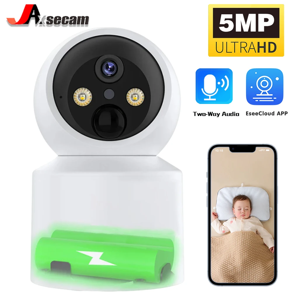 

5MP Baby Monitoring Built-in Battery WiFi IP Camera Wireless PTZ HD Human Detection Camera Home Secuiry Surveillance Video ccam