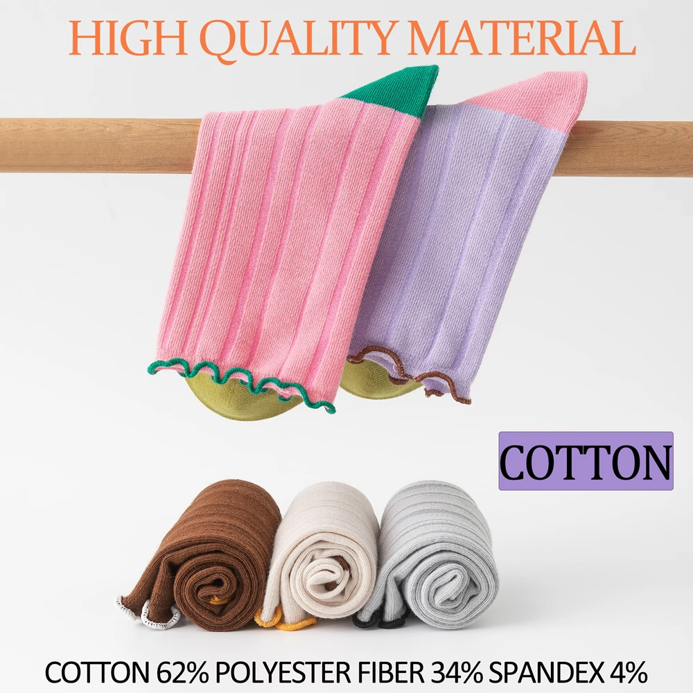 6 paia di calzini impilabili con finiture in pizzo di colore casuale da donna in cotone antibatterico a metà equipaggio traspirante senza cuciture anti-odore per tutti i giorni