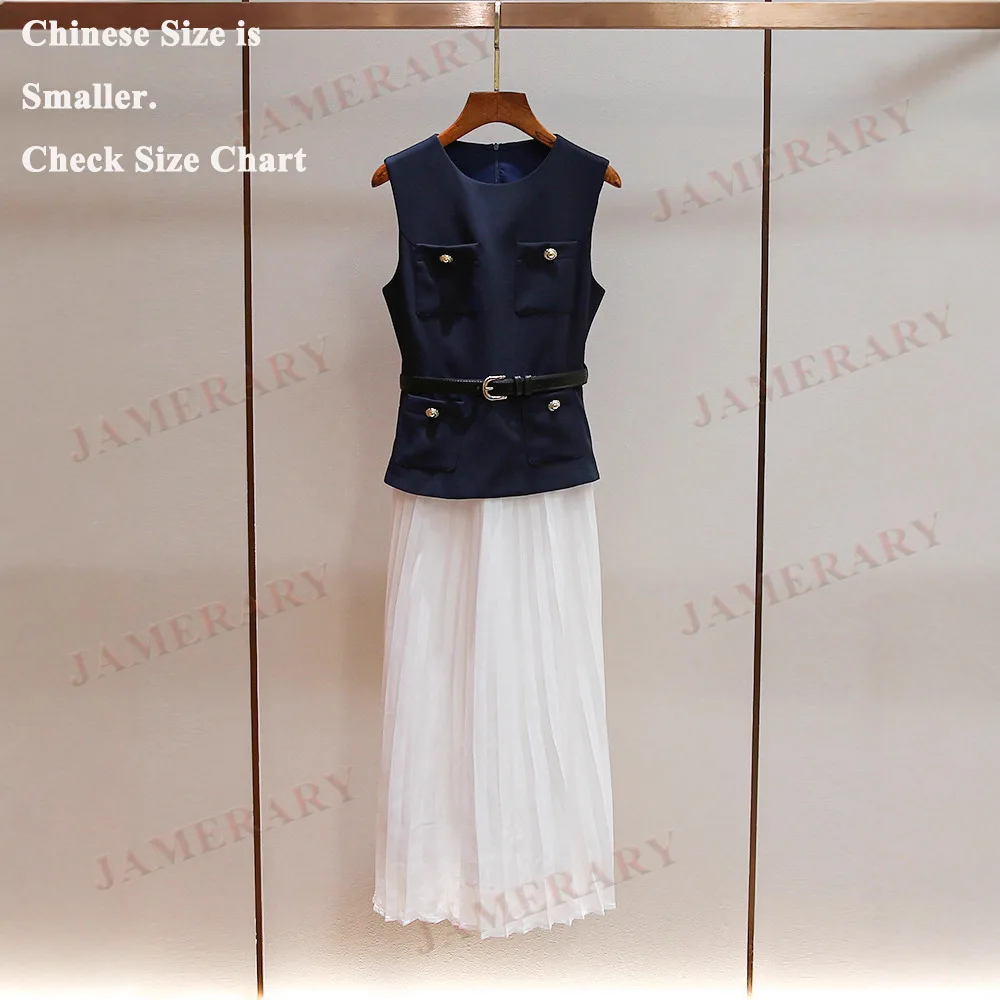 وهمية قطعتين الصيف فساتين السهرة الرسمية الطويلة النساء فستان حفلات الزفاف مزدوجة الصدر الأزرق الأبيض مطوي الشيفون رداء