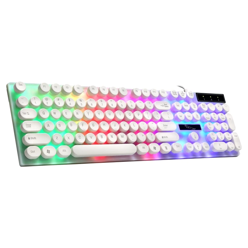 USB 104-keys Waterproof White Gaming Keyboard Colorful Backlight Wired Mechanical Keyboard with Round Keys, Length: 1.3m