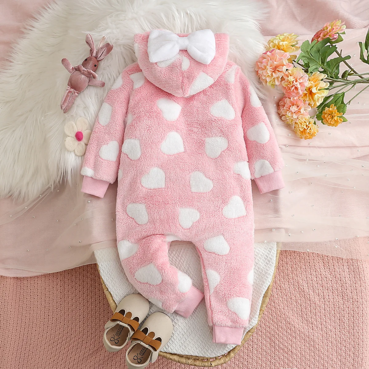 Girls Winter Casual Zipper Hooded Plush Onesie Baby Romper Suit Comfortable Soft Fabric Baby Clothes for Infants