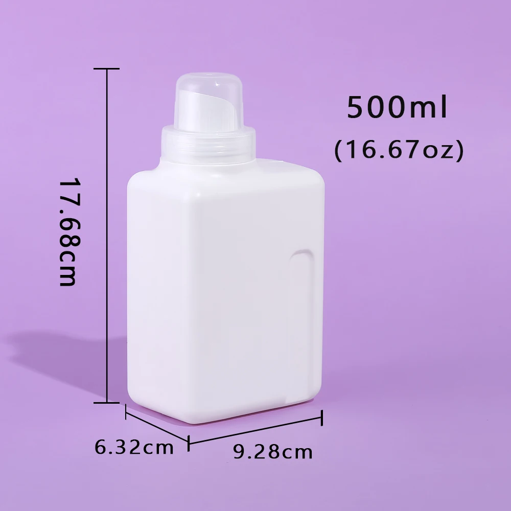 500ml White Empty Dispenser Laundry Detergent Bottle Container With Vertical Grooved Handle for Water Soaps Detergent Liquid