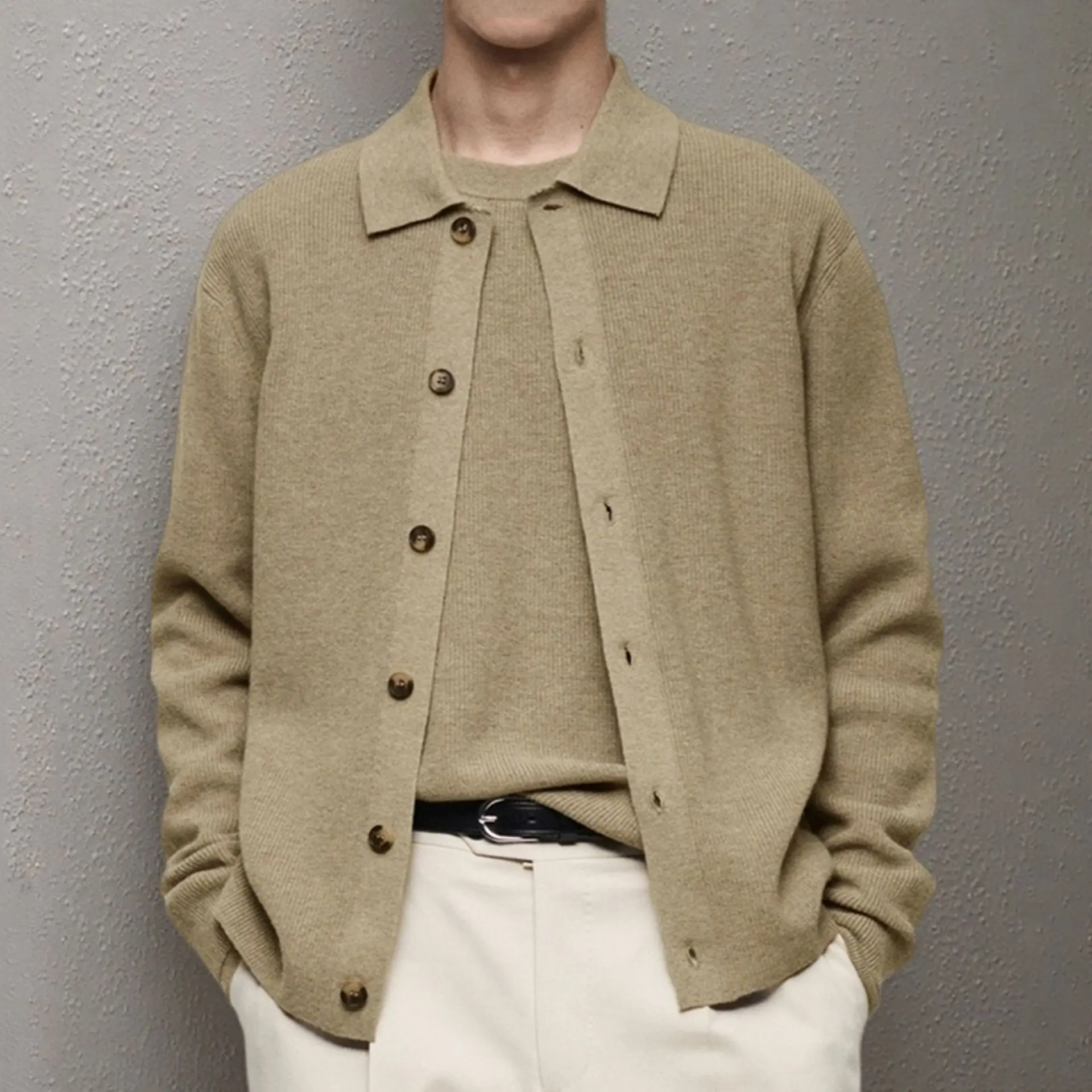 

European American Men Casual Knit Cardigan Solid Color Sweater Jacket SY0021 Youth Fashion Outerwear Coat